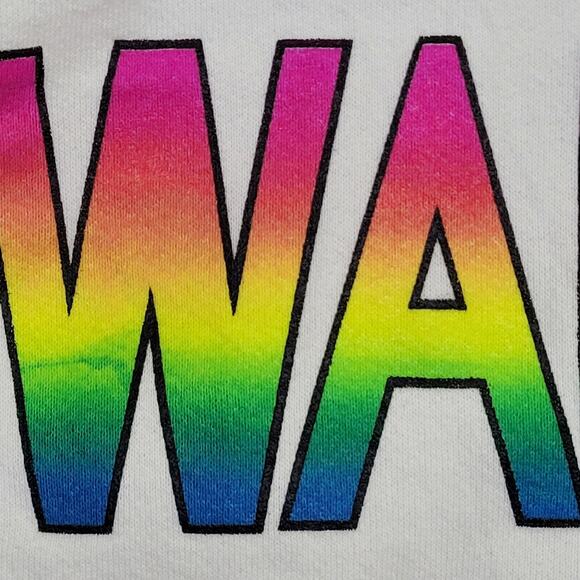 Vintage Waukee Raglan Sweatshirt Womens M 18x22 Neon Rainbow - Picture 12 of 14